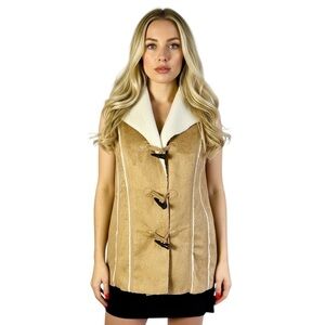 SAN FRANCISCO SLEEVELESS JACKET FAUX SUEDE JACKET  WHITE FAUX FUR LINING SIZE XL